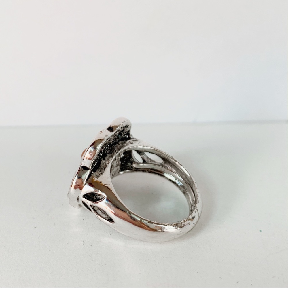 Silvertone Geometric Rhinestone Cocktail Ring - Picture 2 of 5
